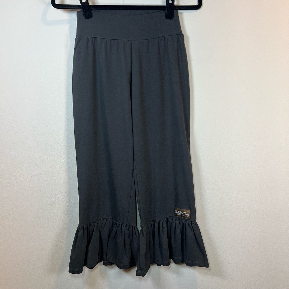Matilda Jane Big Ruffle Pants Brace the Gray Stretch Boho Hippie Flare Fun Small